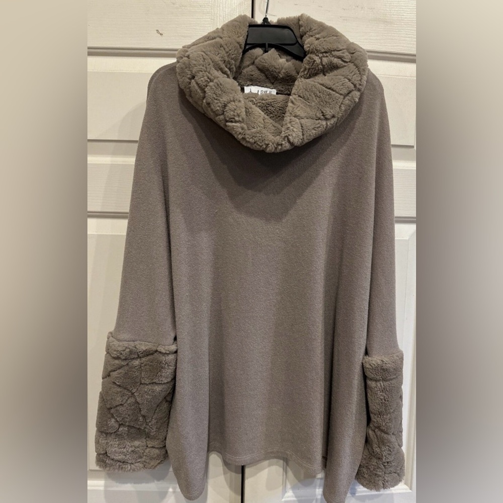 Joseph Ribkoff oversized cowl neck sweater with faux fur accents sleeve …